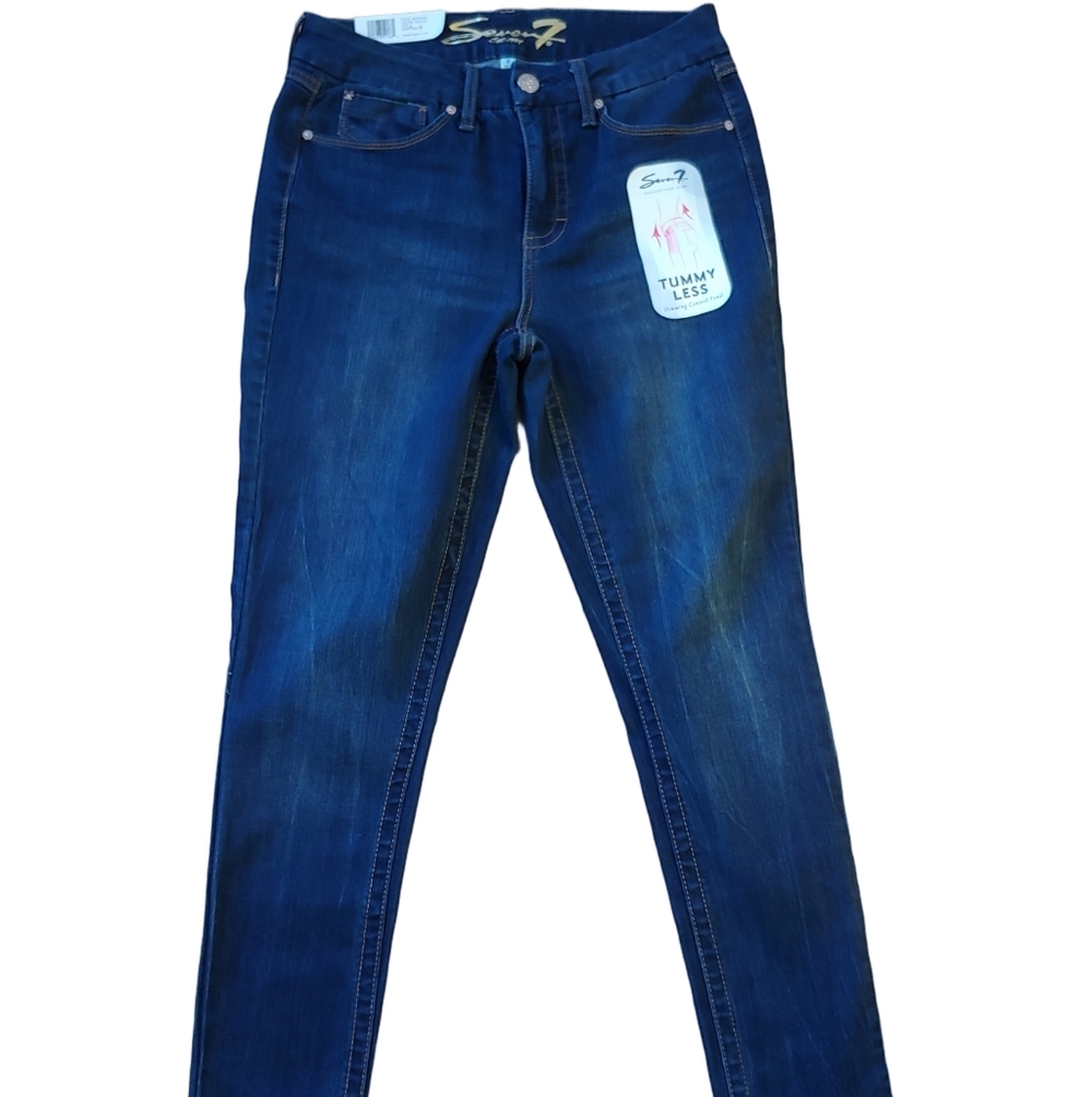 Seven7 Women's Dark Blue Tummy Control High Rise Skinny Jeans size 8 NWT